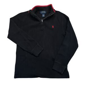 Polo Ralph Lauren Boys Cotton 1/4 Zip Black Sweater Red Trim Medium (10-12 yrs)